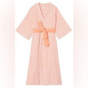 LAKE pajamas robe cotton XL in melon and white stripe with attached belt